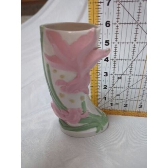 Vintage Goldfish Beta Fish Curve Ceramic Vase 6" Pink Green Made In China - Picture 11 of 11